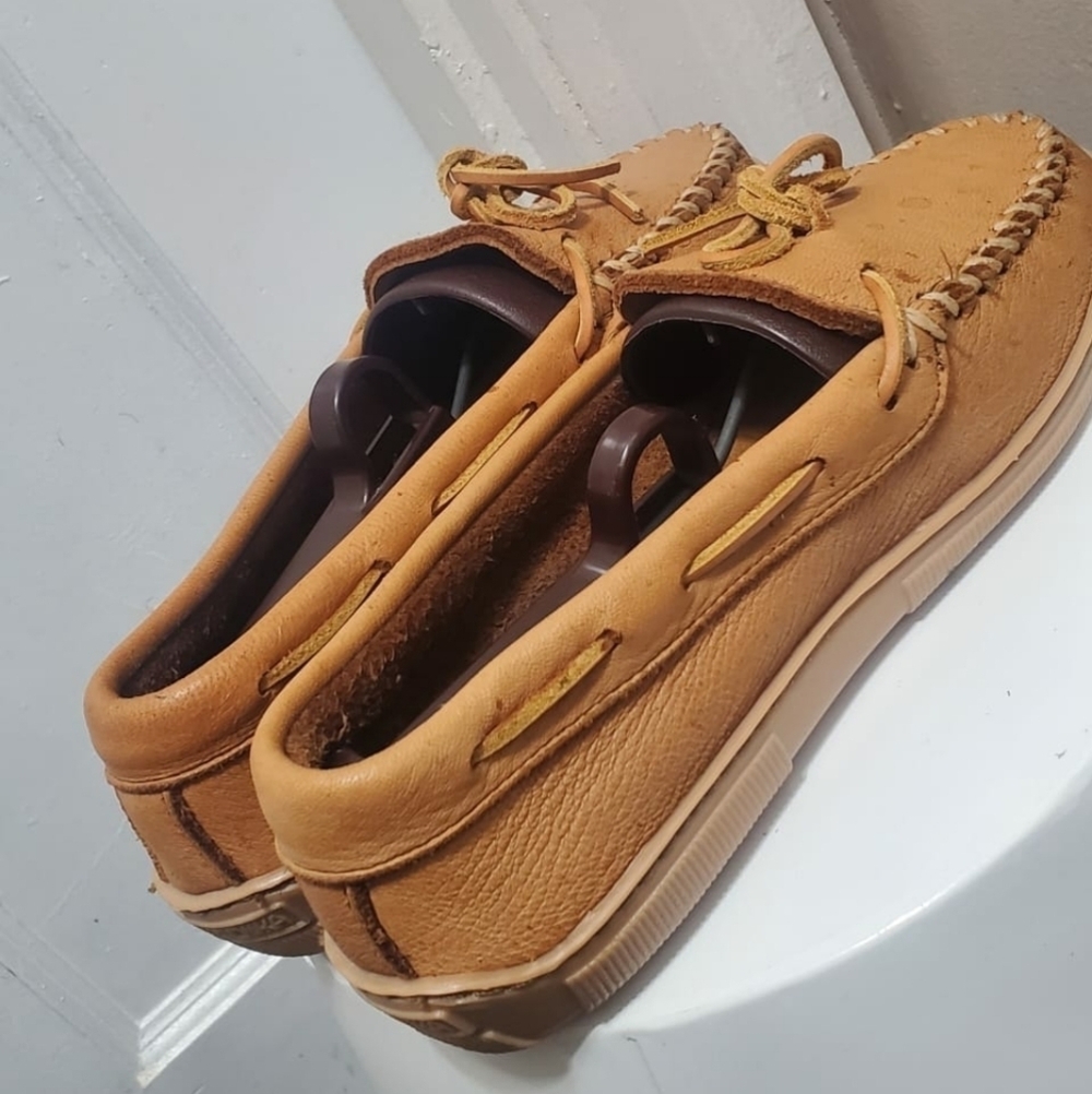 Minnetonka Classic Moccasins Women Leather Rawhide Slip On Loafers Size 7 & 8🌴✌ - Picture 7 of 14